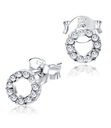 Rough Circle Rhinestone Silver Stud Earring STS-3161